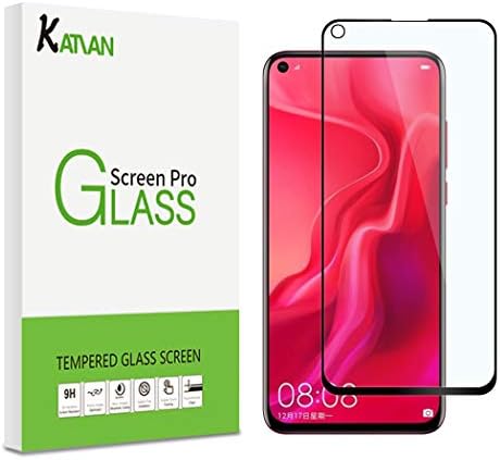 [2 Pack] KATIAN Compatible with Huawei Nova 4 Screen Protector, KATIAN HD Full Coverage Protector[Anti-Scratch] [No-Bubble], 9H Hardness Tempered Glass Film for Huawei Nova 4 [Black]