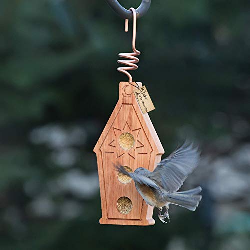 LakeWoodGift Best Homemade Mini House Hanging Bird Suet Feeder for Outdoors with copper hook Wild Birds garden lover gift good quality eucalyptus wood watcher station