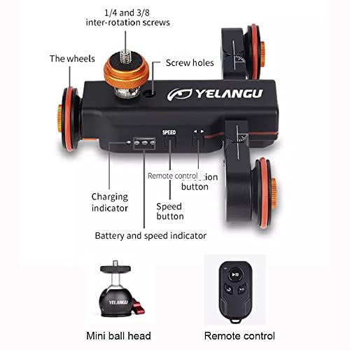 YELANGU 3-Wheels Wireless Remote Control Video Camera Dolly,