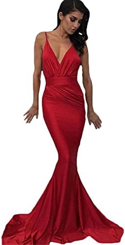 Elleybuy Women's Sexy V Neck Mermaid Prom Dresses Long Evening Cocktail Dresses US2
