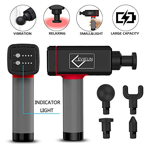 EVIEUN Percussion Massage Gun - Vibration Deep Tissue Massager - Quietest Cordless Device for Body Pain Relief - with 4 Heads Adjustable 4 Speed Variation