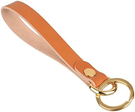 Richbud D Ring Car Valet Key Chain Genuine Leather Fob Key Ring for Men and Women (Tan-Gold)