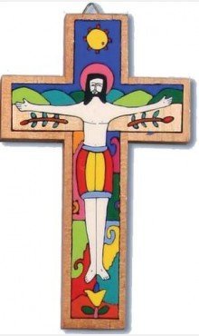 Wood Crucifix Hand painted Cross. Wood Cross Crucifix. 15cms Hand made Cross.