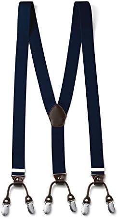 47" Mens Braces 6 Strong Clips Y-Shape Back Elastic Trousers Suspenders Dark Blue