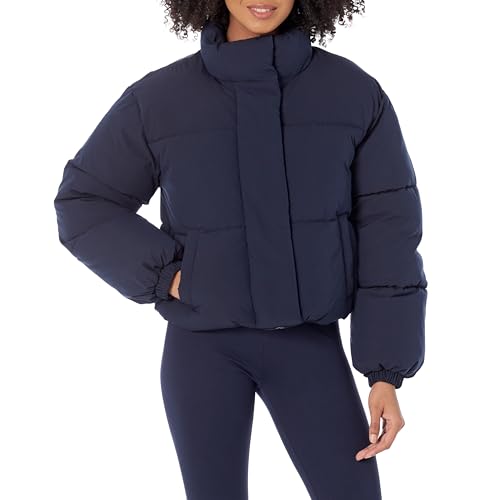 Amazon Essentials Veste matelassée courte à fermeture éclair intégrale pour femme (polaire matelassée mate ou sherpa), bleu marine, taille XL