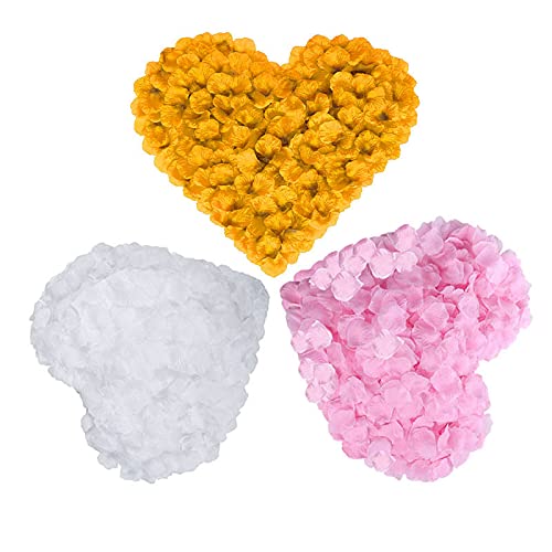 Quiksmart 2000 Pieces Artificial Rose Folwer Petals 3 Color Wedding Silk Simulation Rose Petals No-Taste PA for Wedding Valentine Day Flower Decoration-Red White Pink