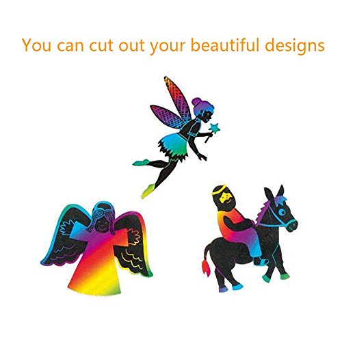 image for AxPower 50 Piece Rainbow Scratch Paper - 5 Wooden Styluses Included - 