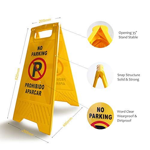 MYSBIKER No Parking Sign, 3 Pack Yellow Sign Stand-Up Floor Signs Readable on Both Sides,with Both English and Spanish - Thumbnail 6