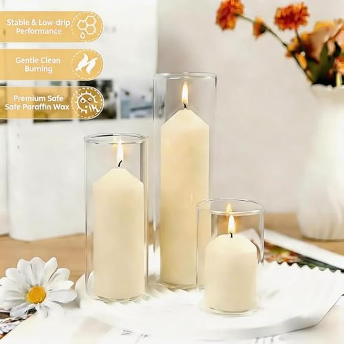 Ivory Pillar Candles Set of 6, Unscented Smokeless Candles with Cotton Wicks, Multi-Size 2"x3" 2"x4" 2"x6", Wax Candles Suitable for Ramadan, Home, Wedding, Festival & Table Decoration