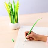 Fashionclubs Pack Of 12 Poo-leaf Green Grass-blade Pen,Ballpoint Silicone Ink Pen