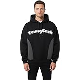 YoungCash Men’s Color Block Pullover Hoodie – Soft Fleece Sweatshirt with Drawstring Hood, Black & Charcoal
