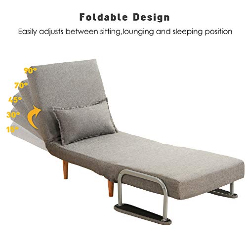 windaze Folding Sofa Bed Portable Sleeper Chaise Lounges with Detachable Armrest and Memory Foam Mattress,Leisure Recliner Lounge Couch for Guest(Grey) - Thumbnail 3