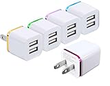 Wall Charger, 15W Universal Dual Port 2.1A & 1A Rapid Portable USB Travel Wall Adapter for iPhone 7 6S Plus, 5S, iPad Pro, Galaxy S8, S7, S6 Edge Plus, S5, Nexus, HTC, Android GoPro & More (5 Pack)