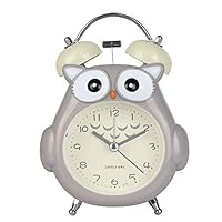 BPFQAH Childrens Owl Alarm Clocks with Wake Up Light, Non-Ticking Vintage Classic Bedside/Analogue Alarm Clock, Bedroom Snooze Function Clock with Loud Alarm for Kids, Battery Operated,Gray