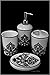 American Chateau 4 Piece Black & White Ceramic Damask Bathroom Accessory Set