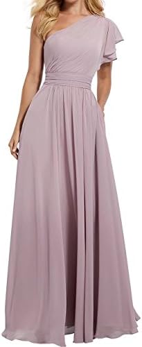 RJOAM Women's One Shoulder Bridesmaid Dress Long Asymmetric Prom Evening Gown