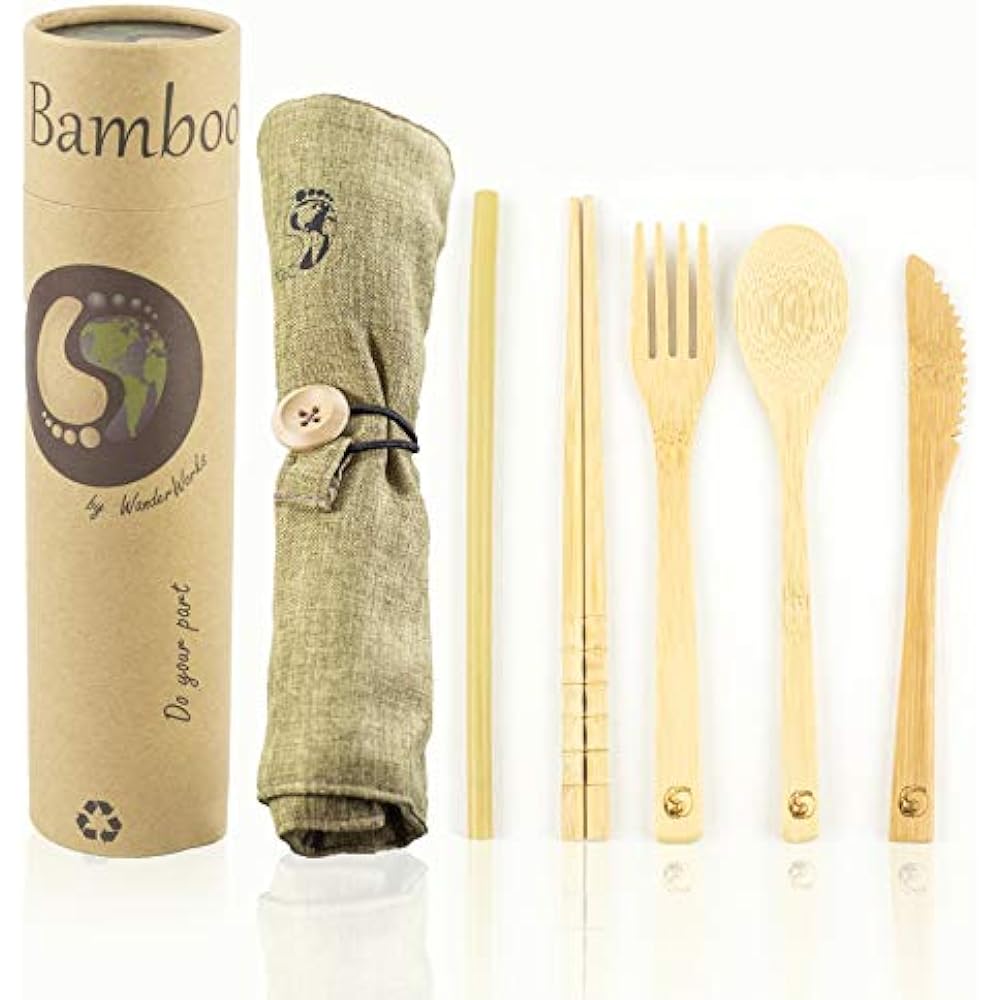 Bamboo Travel Utensil Set With Carrying Case, Sustainable, Eco Friendly