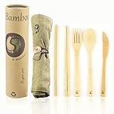 Bamboo Travel Utensil Set with Carrying Case, Sustainable, Eco Friendly Cutlery Flatware Set, Reusable, Portable for Travel, Office, School or Camping