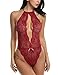 Avidlove Women Lingerie Bodysuit Lace Teddy One Piece Babydoll Sleepwear Wine Red Small