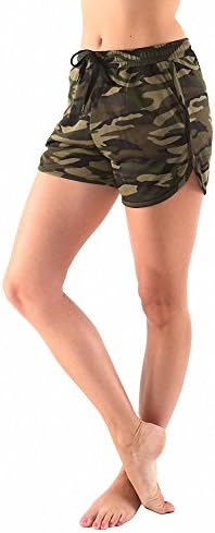 Van Hannah Women's Super Soft Cute Comfy Green Camouflage Shorts with Drawstrings (S, GREEN/MULTICOLORED-L61)