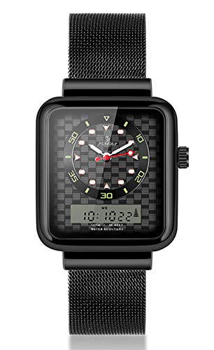 WUTAN Mens Watches Analog Digital Watches Quartz Luminous Cool with Stainless Steel Mesh Belt (Digital Watch Analog 146 Black)