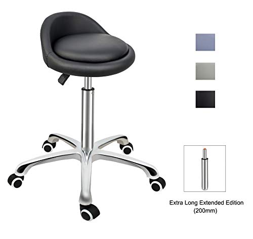 Grace & Grace Professional Gilder Series with Backrest Comfortable Seat Rolling Swivel Pneumatic Adjustable Heavy Duty Stool for Shop, Salon, Office and Home (Classic Steel Base, Black)