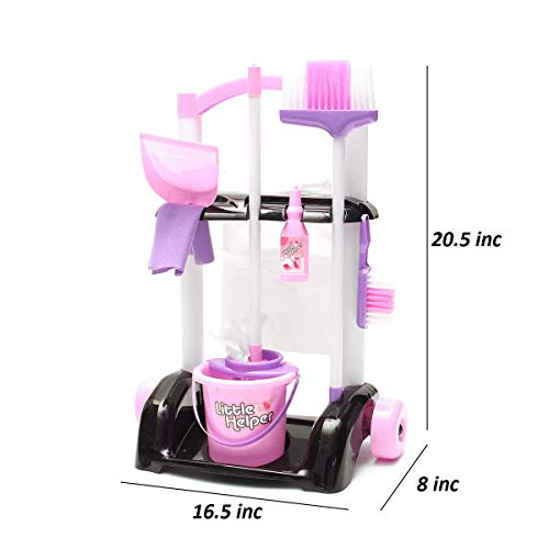 House Cleaning Trolley Set Little Helper Kids Pretend Play Toy Cleaning Play Set w/ Broom , Mop , Trolley & Cleaning Accessories - Thumbnail 4