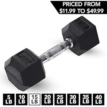 Day 1 Fitness Rubber Hex Dumbbell Shaped Heads to Prevent Rolling and Injury - Ergonomic Hand Weights for Exercise, Therapy, Building Muscle, Strength and Weight Training - 30 lb Single