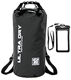 20L Premium Waterproof Bag, Sack with phone dry bag and Long Adjustable Shoulder Strap Included (Black, 20 L)