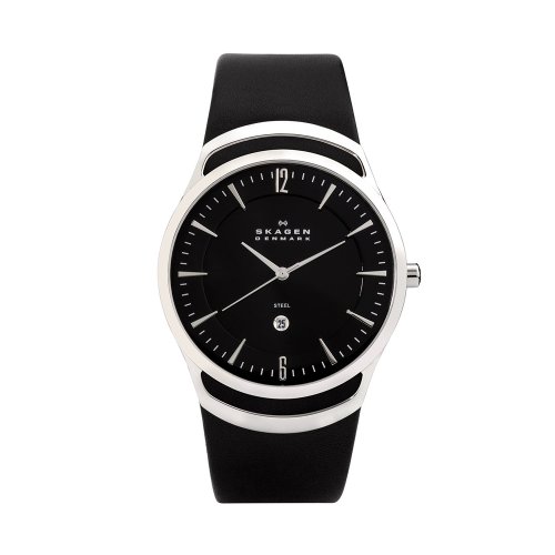 Skagen Men's 597LSLB Black Leather Watch Amazon price tracker