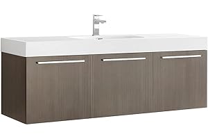 Fresca Vista 60 Inch Gray Oak Wall Hung Modern Single Bathroom Vanity - Includes Integrated White Sink with 3 Cabinets - Faucet Not Included - FCB8093GO-I