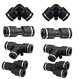 1/4"od Push to Connect Fittings Pneumatic Fittings kit 2 Spliters+2 Elbows+2 tee+2 Straight 8pack (1/4" Combo)