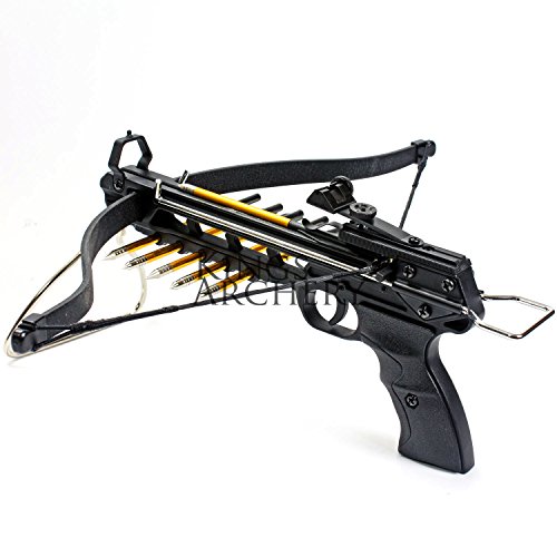 KingsArchery Crossbow Pistol with Bolt Rack Self-Cocking 80 LBS with Adjustable Sights and Spare Crossbow String and Caps - Thumbnail 3
