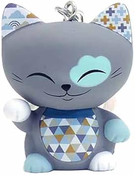 Porte Cle Chat Porte Bonheur Mani The Lucky Cat Gris Collier Bleu Canard Amazon Fr Jeux Et Jouets