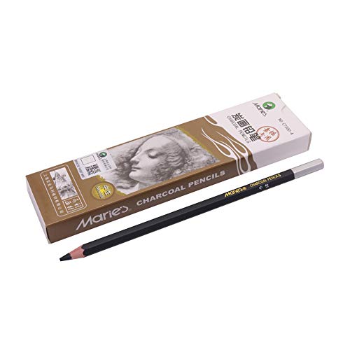 Maries 12Pcs/Box Soft/Neutral/Hard Non-Toxic Charcoal Pencil Black Sketch Drawing Pencils for School C7300-6 (Medium)