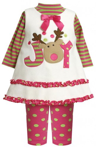 Pink and Green Fleece Reindeer Outfit for Toddler and Baby Girls