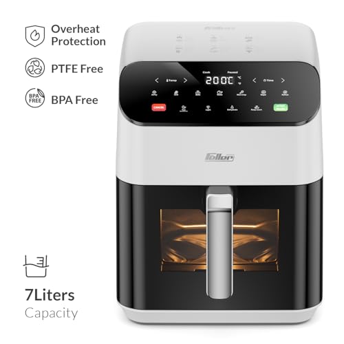 Feller Germany Air Fryer 1800 W, Large 7L Cap., Xcyclone-Tech, 4x Non-Stick Ceramic Coating, 10 Cooking Functions, Touch Panel, Cool-Touch+Interior Lightning, AFR700, 2Y Guarantee-UAE Version (White)