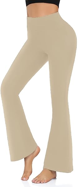 WOMEN’S BOOTCUT YOGA PANTS – FLARED LEGGINGS FOR WOMEN HIGH WAISTED WORKOUT LOUNGE BELL BOTTOM JAZZ DRESS PANTS LIGHT APRICOT