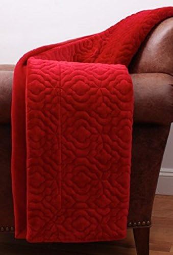 Thro by Marlo Chili Red KEIRAN Geo Embroidered Fleece Decorative Throw w/ Solid Fleece