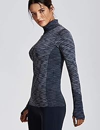 SYROKAN Camisas deportivas sin costuras para mujer Top de entrenamiento de manga larga con agujeros para los pulgares