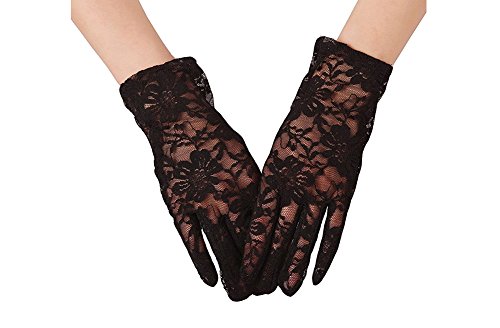Honeyveil Women's Short Vintage Floral Lace Wrist Length Fullfinger Gloves