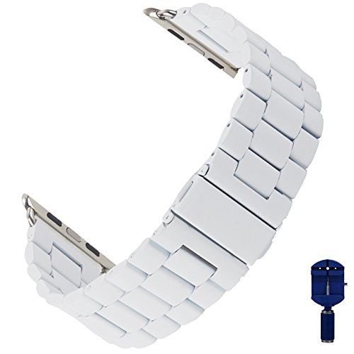 Apple Watch Band,CASEOWL Stainless Steel Metal Replacement Strap Bracelet with Butterfly Clasp + Remover Adjuster iWatch band Series 2 Series 1-42mm (White)