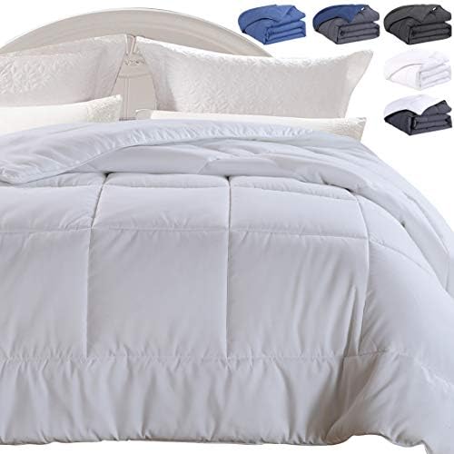 EMONIA Twin Size Comforter White for All Seasons, Quilted Down Alternative Duvet Insert-Hotel Collection Reversible Hypoallergenic Light and Machine Washable