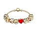 Emoji Gold Plated Strand Bracelet With Heart Earrings - 10 Enamel Painted Interchangeable Fun Emoji Faces Beads on a 7