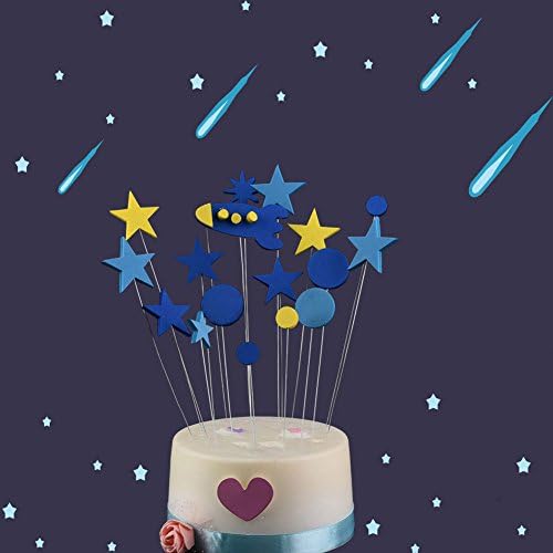 Outer Space Alien Banner and 15 pcs Rocket Star Cake Cupcake Toppers Cool Outer Space Rocket Party Decoration Set1 (2)