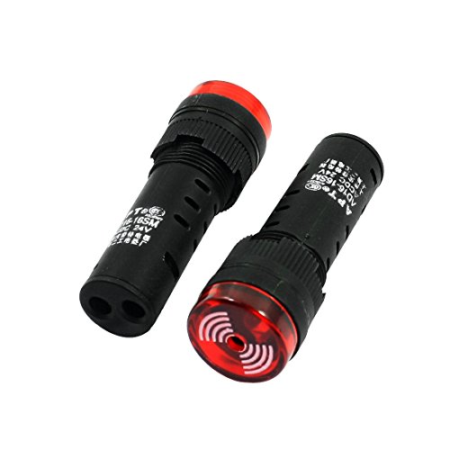 AC/DC 24V LED Signal Indicator Alarm Lamp w Buzzer 18mm 2Pcs Red Light