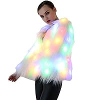 BoToKiNo Women Faux Fur Outwear Winter Light Up Burning Glow Fluffy Sparking Rainbow LED Costume Waistcoat
