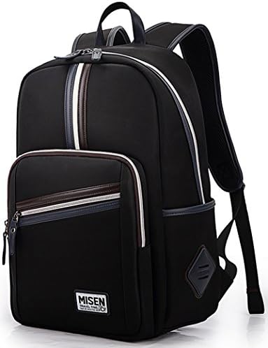 LEHANZ Fashion Slim Casual Backpack Fits 15.6 Inch Laptop Computer, Waterproof Nylon Daypack for College School Travel Work, Black