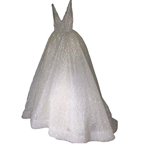 Slendima Sexy Deep V Sleeveless Backless Swing Dress Women Formal Party Shiny Maxi Gown White S