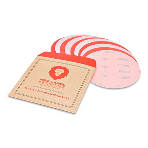 Red Label Abrasives 6 Inch 3000 Grit High Performance Hook and Loop Wet/Dry Auto Body Film Sanding Discs, 10 Pack